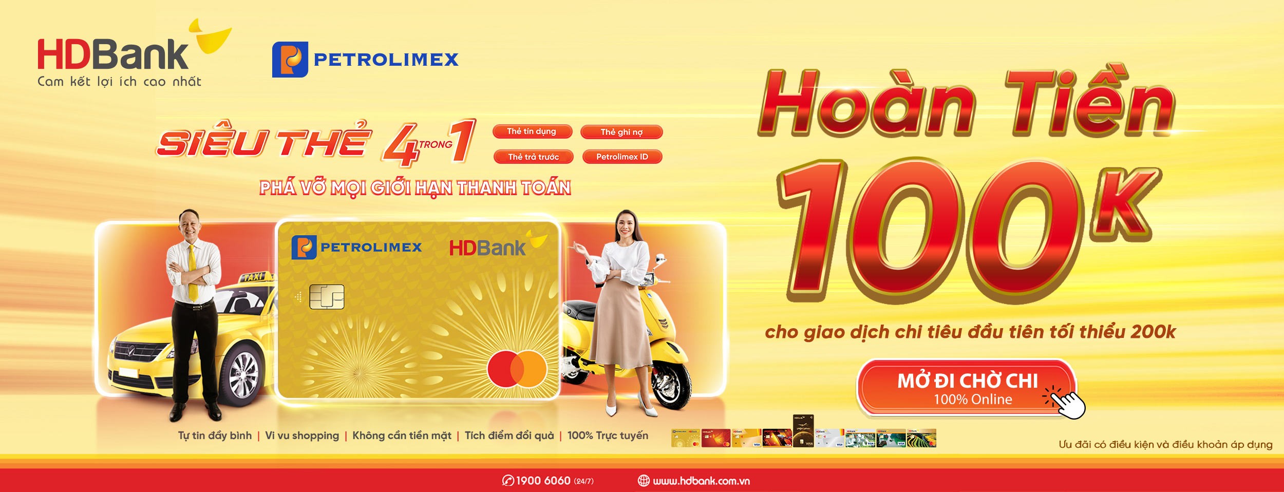 Tặng 100k khi chi tiêu cùng Thẻ liên kết HDBank Petrolimex 4in1