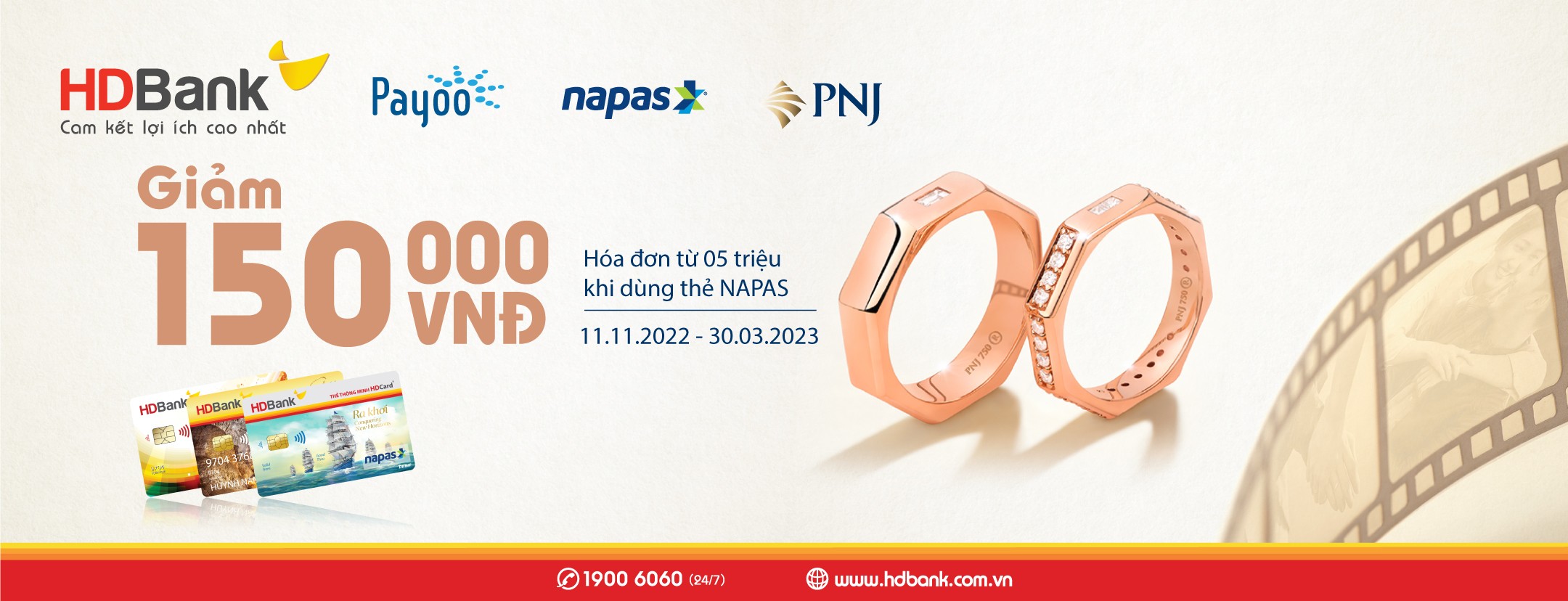 Giảm 150.000 VND tại PNJ khi thanh toán bằng thẻ HDBank Napas