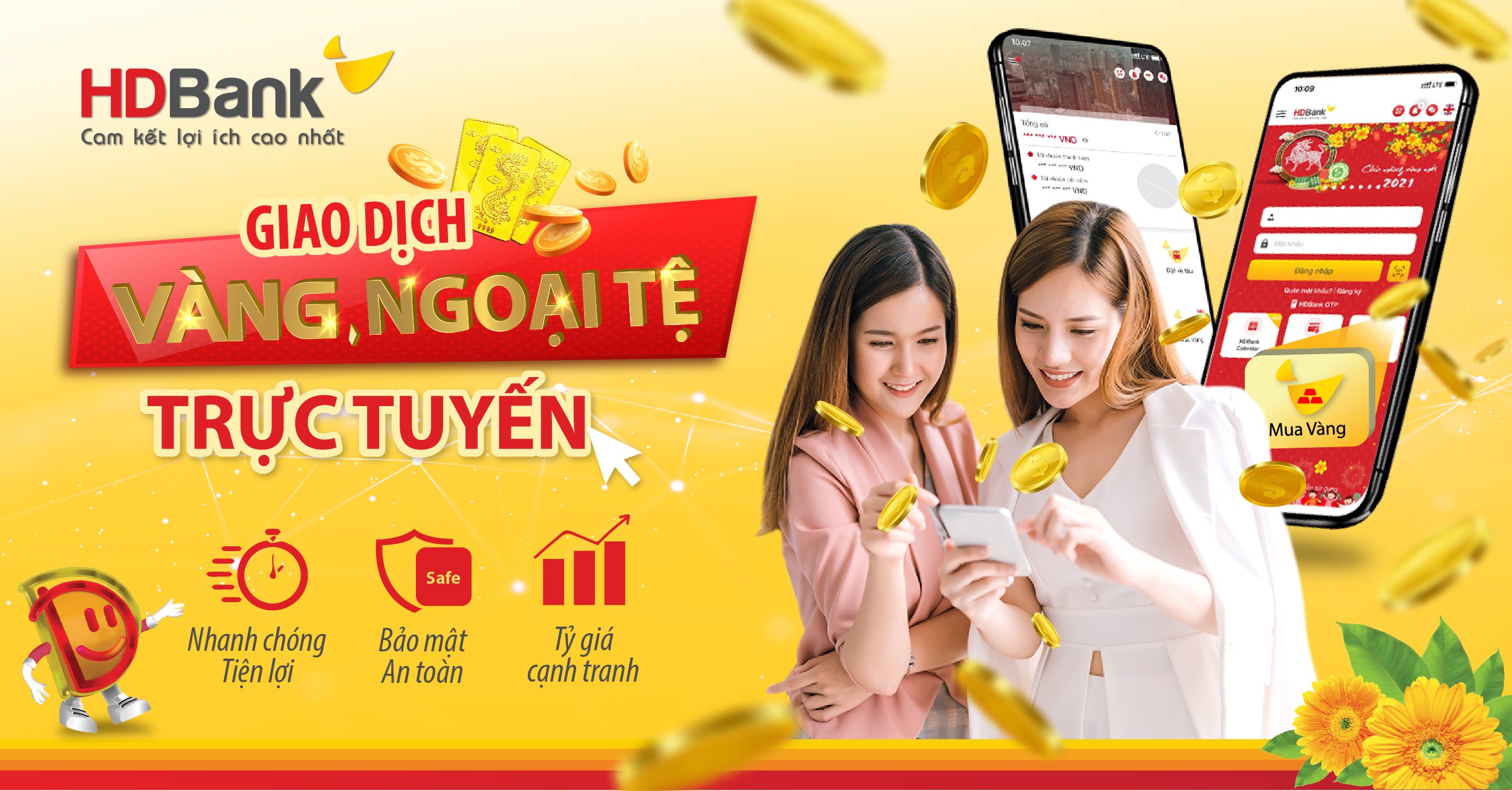 Mua vàng miếng online trên app HDBank