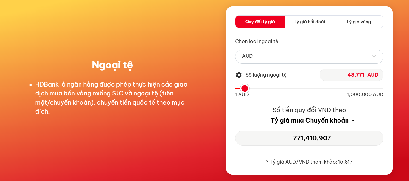 Công cụ quy đổi tỷ giá của HDBank siêu đơn giản